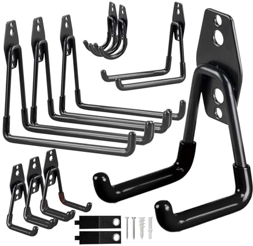 OrgMax 12er Pack Hochleistungs-Garagenhaken für die Aufbewahrung von Wänden – Fahrrädern, Werkzeugorganisatoren, Schuppen und Transporter, Wandhaken aus Stahl für Gartengeräte und Leitern(schwarz)