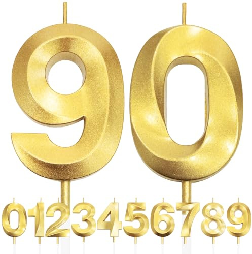 90th Geburtstagskerze, 3D Design Gold Glitter Nummer Kerzen, Cake Topper Dekorationen, Kuchen Kerze für Geburtstagsparty, Hochzeitstag, Baby-Dusche, Party-Dekoration