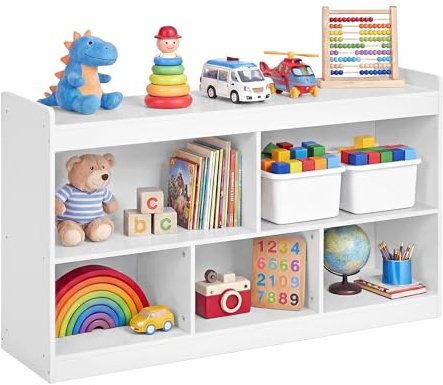 SONGMICS Kinderregal, 5 offene Fächer, 30 x 112,2 x 65 cm | Spielzeug Aufbewahrung, Montessori Regal, Kinderzimmer, weiß, CUSTOS Kollektion GKR052WZ01