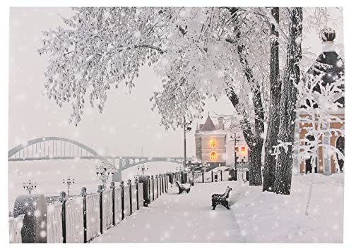 Spetebo LED Bild beleuchtet - Brücke / 40 x 30 cm - Wandbild Leuchtbild Winterlandschaft auf Leinwand