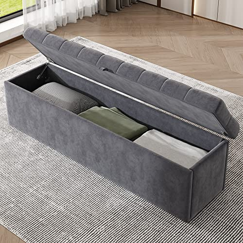 KecDuey Polsterbank Samt, Gepolsterte Sitzbank, Betthocker, Bank mit Stauraum, grau 138 x 41 x 42 cm