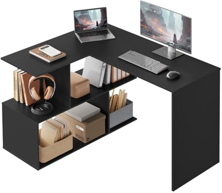 WOLTU Schreibtisch L Form, Eckschreibtisch mit Stauraum, 120x100cm, Bürotisch, Computertisch mit Ablagefächern, PC Tisch, Winkelschreibtisch, Arbeitstisch für Büro Arbeitszimmer, Schwarz