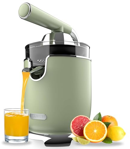 Cecotec Elektro-Zitruspresse - Orangen und Zitrusfrüchte - Xqueeze RetroJuice 1000 Green. 1000W, Edelstahlfilter, 2 abnehmbare Konen in unterschiedlichen Größen, Hebel und Tropfstopp-System