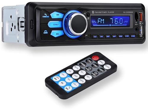 Altaudia Autoradio Auto - 1 DIN - 4x45W - Bluetooth 5.0, AUX-Funktion, MP3-Player und x2 USB, FM, Freisprechfunktion, 7 Farben, Fernbedienung, Speicherfunktion, LCD-Display, iOS & Android