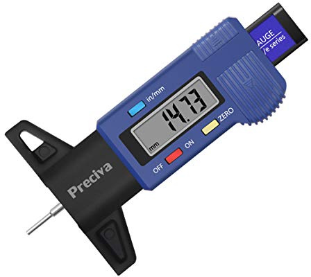 Preciva Reifen Profiltiefenmesser Reifenprofilmesser Auto Tiefenmesser Motorrad Profilmesser Messchieber LCD Display mit Ersatzbatterie, 0-25 mm (blau)