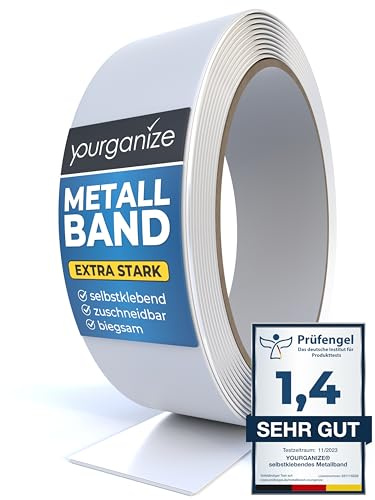 YOURGANIZE® Metallband selbstklebend | Ideal für Magnete & Tonies®-Figuren | Magnetleiste selbstklebend & zuschneidbar | Magnetband für Magnete | Ferroband | Weiß (6m)