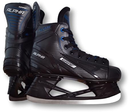 Schlittschuhe Alpha GRAF Erwachsene Senior Freizeit Hobby Eishockey schwarz/blau Unisex Ice Skates (43)