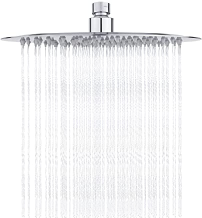 Ibergrif M20298 Regendusche Duschkopf 25cm Rund Edelstahl | 10 Zoll Kopfbrause mit 111 Silikondüsen, Ultradünn, Verchromt, Kalkabweisend, 360° Drehbar, 1/2 Zoll Universal Anschluss