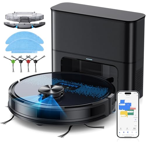 Lubluelu Saugroboter mit Absaugstation 3-in-1, 4500Pa Staubsauger Roboter mit Wischfunktion, Roboterstaubsauger mit Lasernavigation APP Steuerung, Ideal für Tierhaare, Teppiche, Hartböden (SL60 Pro)