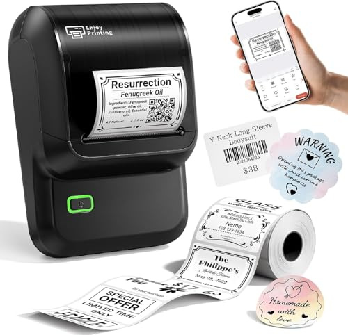 Omezizy Etikettendrucker Selbstklebend, M100 Bluetooth Label Drucker Thermo Label Printer Etikettendrucker für Adresse, Barcode, Einzelhandel, Kleinunternehmen, Haushalt, Schule