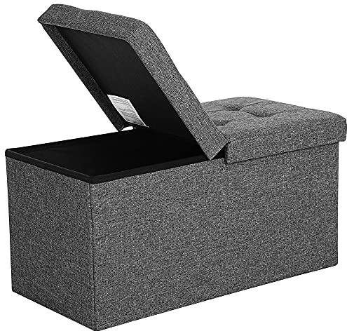 SONGMICS Sitzbank mit Stauraum, klappbare Sitztruhe, Aufbewahrungsbox, 38 x 76 x 38 cm, Deckel klappbar, bis 300 kg belastbar, für Flur, Wohnzimmer, Schlafzimmer, schiefergrau LSF46GYZ