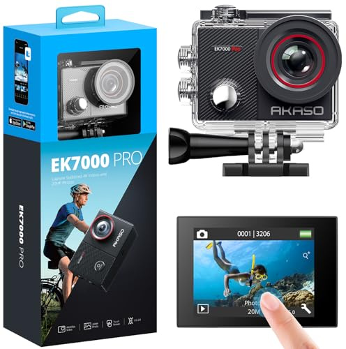 AKASO EK7000 Pro Action Cam 4K30FPS 20MP WiFi 40M Unterwasserkamera | Ultra HD Touchscreen Einstellbar Weitwinkel EIS Actioncam mit 2.4G Fernbedienung und 25 Zubehör Kit