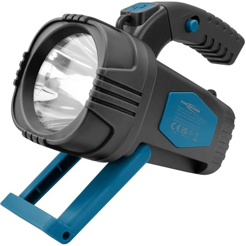 ANSMANN LED Handscheinwerfer superhell & große Leuchtweite 200m, lange Leuchtdauer 8h, Standfuß, Pistolengriff, Handleuchte ideal für Camping, Arbeit, Werkstatt, KFZ, Jagd, Angeln, Wandern