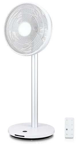 KLAMER Silent Ventilator, extra leiser DC Designventilator mit Fernbedienung, 12 Geschwindigkeitsstufen von lau bis turbo, Standventilator, Schlaf- & Eco-Modus, 8h Timer, autom. 90° Oszillation, weiß