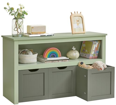 VASAGLE Kinderregal, Spielzeugaufbewahrung für Kinder, Aufbewahrungsschrank, Spielzeugschrank, Aufbewahrungsbox mit Rollen, Spielzeugregal, für Kinderzimmer, 30 x 102 x 60 cm, lorbeergrün LHS380C02
