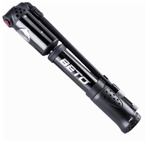 BETO Mini Fahrradpumpe mit Presta/Schrader Ventile,300PSI Fahrrad Luftpumpe HI-P/HI-V Dualmondus für Rennrad, Mountainbike, BMX-Schwarz
