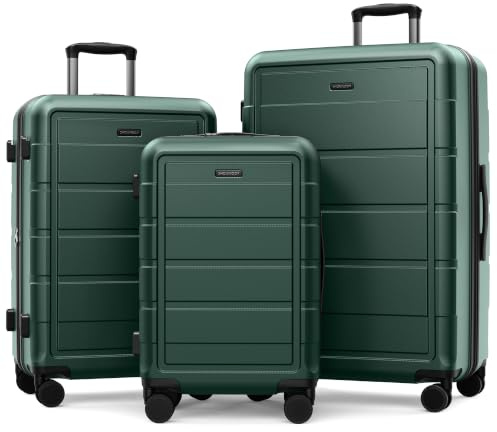 SHOWKOO Kofferset 3 Teilig Hartschale Leicht ABS+PC Erweiterbar Reisekoffer Haltbar Trolley Handgepäck Sets mit TSA Schloss und 4 Rollen (M L XL -Armeegrün)