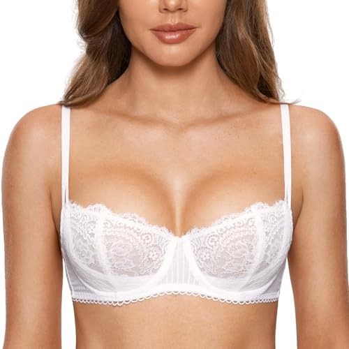 DOBREVA Damen Dirndl Spitzen BH mit Bügel | Push up Balconette BHs, Große Größen, Sexy, Soft Transparent