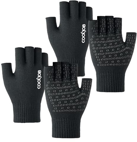COOLJOB 2 Paar Fingerlose Handschuhe Herren Damen, Warme Ohne Finger Strickhandschuhe, Rutschfeste Handschuhe für Arbeiten im Haus und Sport im Freien