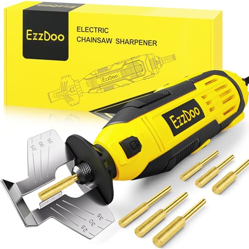EzzDoo Elektrisches Kettensägen-Schärfer-Set mit Titanbeschichteten Diamant-Bits – Hochgeschwindigkeits-Kettensägenschärfer-Werkzeug und 6 Schärfräder mit hoher Härte für alle Kettensägenketten.