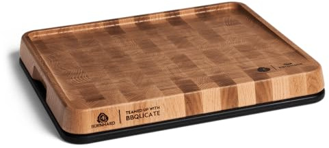BURNHARD® Schneidebretter Set - 2 Küchenbretter, magnetisch zusammensetzbar, 1x Eichenstirnholz & 1x Kunststoff, Cutting Board mit Saftrille, zweiteiliges Kombi-Schneidebrett – 38 cm x 32 cm