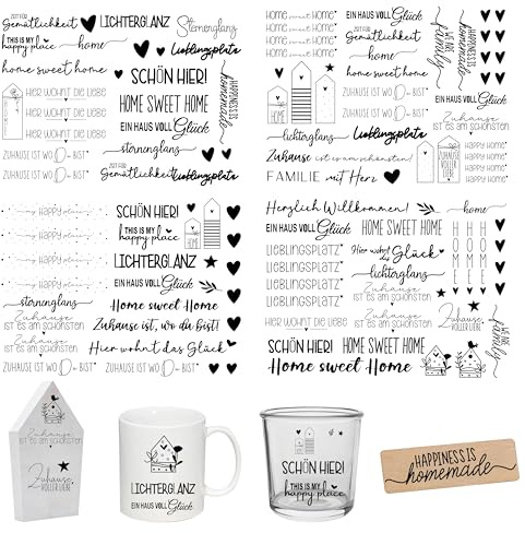 FloraVigo Rub On Sticker ca.A5 19x14cm-Spruch Deko zum Geburtstag, Keraflott, Hochzeit, Zuhause, Wischfolie für Möbel, Glas, Holz, Fotoalbum, DIY Deko, Aufkleberästhetik(4PCS) (Happy Place)