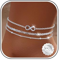 JUANKIKI Silber Fußkettchen für Damen Fussketten für frauen Silber 925 Verstellbare Wasserdicht Fußkettchen Strand Fußkettchen für Damen