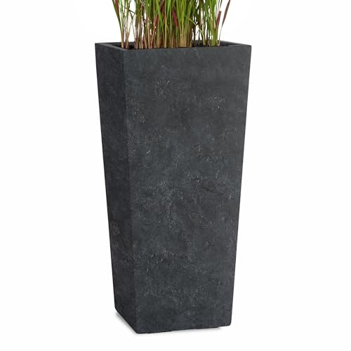 Pflanzwerk® Pflanzkübel Bodenvase Fiberglas Conic Lava ANTHRAZIT 60x28x28cm *Frostbeständige Blumenkübel* *Deutsche Premiumqualität* *Lotus-Effekt Imprägnierung*