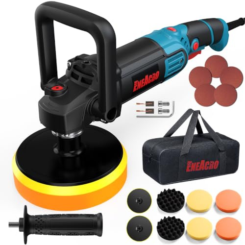 ENEACRO Poliermaschine Auto 1400W | Professionelle Rotations-Autopoliermaschine mit Doppelgriff, 7 Stufen, 150mm & 180mm Set für Auto & Boot