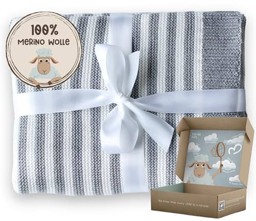 MIRARI Kids Baby Decke aus 100% Merino Wolle – Strickdecke Wolldecke 75x100 cm – Einschlagdecke Babyschale - Kuscheldecke - Gestrickte Decke - Wolldecke Kinderwagen - Newborn Geschenk