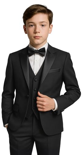 SIRRI Smoking-Anzug für Jungen Pagen, 5-teiliges komplettes Hochzeits- und Abschlussball-Outfit in Schwarz, Größe14 Years