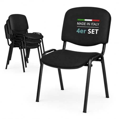 Topsit Besucherstuhl 4er Set – Stapelbarer Konferenzstuhl mit gepolsterter Sitzfläche & Rückenlehne – Ergonomischer Wartezimmerstuhl für Büro, Praxis, Empfang (Schwarz)