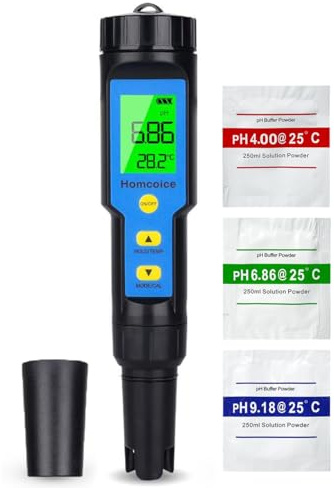 Homcoice PH Messgerät 4 in 1 mit TDS EC Temperatur, pH Tester IP67 wasserdicht, Pool pH Meter 0,01 hochpräziser EC Meter Wasser Hydrokultur mit ATC-Funktion