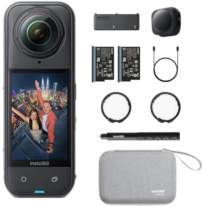 Insta360 X5 Essentials-Bundle - 8K 360 Grad Actionkamera, Dreifach-KI-Chip | Sportkamera für wenig Licht, wasserdicht, zwei 1/1,28-Sensoren, auswechselbare Linsen, 3 h Akku, Unsichtbarer Selfie-Stick