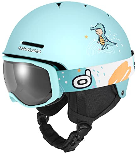 Odoland Kinder Skihelm mit Skibrille Set, Schneehelm 6-14 Jahre (49-56 cm) | UV-Schutz, Verstellbar, Robust, EPS-Schaum, Abnehmbar Ohrenpolstern, Snowboardhelm für Jungen und Mädchen
