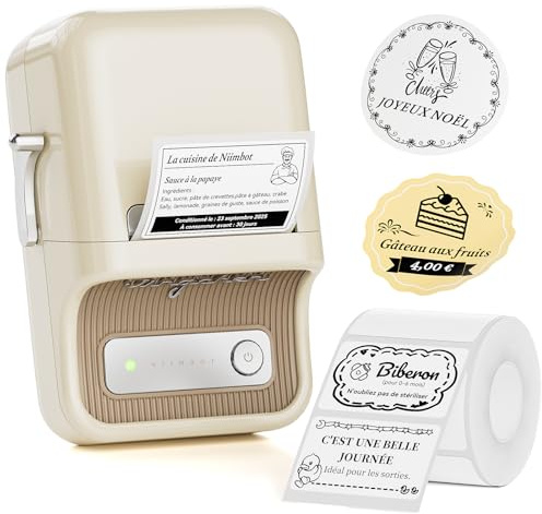 NIIMBOT B21 Etikettendrucker mit 1 Rolle Starterband, Bluetooth Selbstklebendes Etikettiergerät, Beschriftungsgerät Druckgröße 20-50mm Kompatibel mit iOS und Android für Zuhause, Büro (Beige)