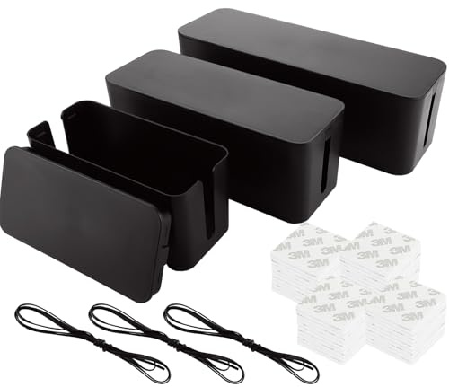 ZOFUN 3 Stück Kabelbox Kabelmanagement Box, 3-Size-Kabel-Hider-Box Kabel-Organizer-Box, Kabelkasten zum Verstauen von Steckdosenleisten Ladeadaptern Kabel Verstecken Schutz Sicherheit (schwarz)