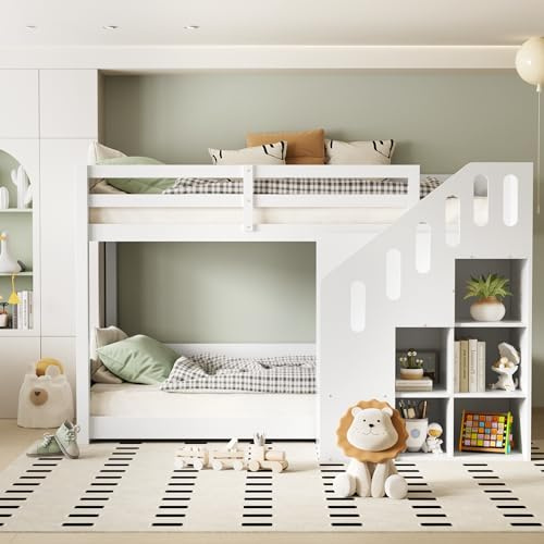 Dolamaní Etagenbett für 2 Kinder 90x200 cm, Hochbett mit Treppe, Kinderbett Mit & Schließfächern & Rausfallschutz, Kinderzimmer kinderhochbett, Stockbett für Mädchen Junge, Weiß