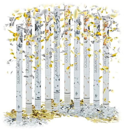 10 x Party Popper 80 cm im Konfettikanonen Set, gold / silber metallic | Party Konfetti Blaster 6-8 m Effekthöhe
