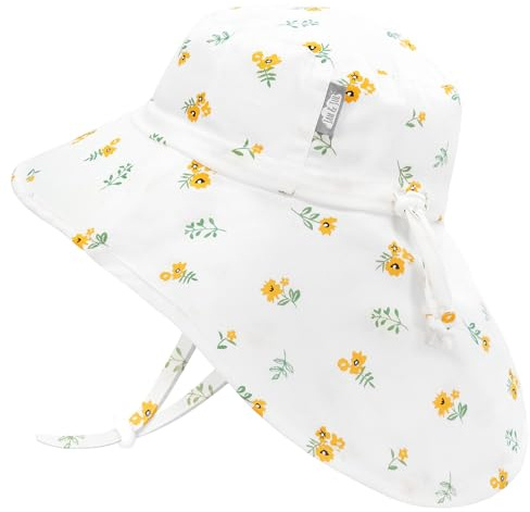 Jan & Jul Mitwachsend Baumwoll Baby Mädchen Sonnenhut mit breiter Krempe 50+ USF (M: 6-24 Monate, Yellow Flower)