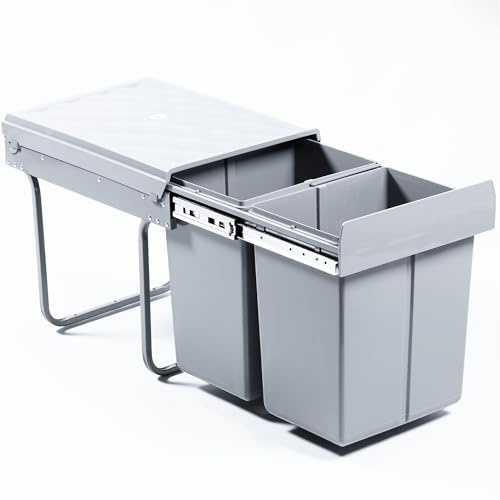 Homra Mülleimer 2 Fächer Ausziehbar | Einbaumülleimer Küche 2x20l | Mülltrennsystem Unterschrank | Doppelmülleimer Müll-Trennsystem | Abfalleimer Mülltrennung | 34x48x41,5cm für Schränke ab 40cm Breit