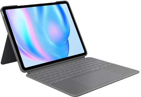 Logitech Combo Touch für iPad Air 13 Zoll (M2, M3, M4) (2024, 2025, 2026) | Tastatur-Case, abnehmbare Tastatur, Hintergrundbeleuchtung, Halterung, Multi-Use-Modus, DEU QWERTZ - Grau