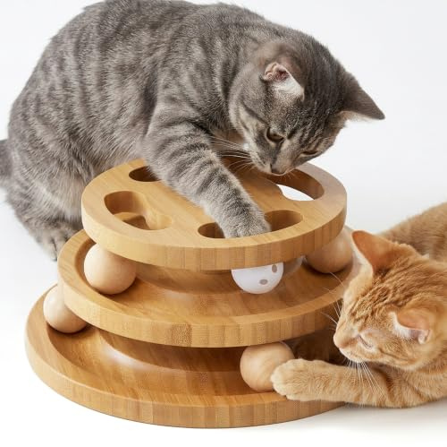 ZOMISIA Katzenspielzeug mit Puzzle, Holz Interaktives Spielzeug | Ball Track Roller, Für Indoor Katze Kitten, Selbstbeschäftigung