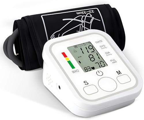 Oberarm Blutdruckmessgerät, Automatisches Digital Messgerät Bluthochdruck LED Display, Blutdruck- und Pulsmesser mit Speicherfunktion, genaue Messung, einfache Ein-Knopf-Bedienung, Manschette 22-32 cm