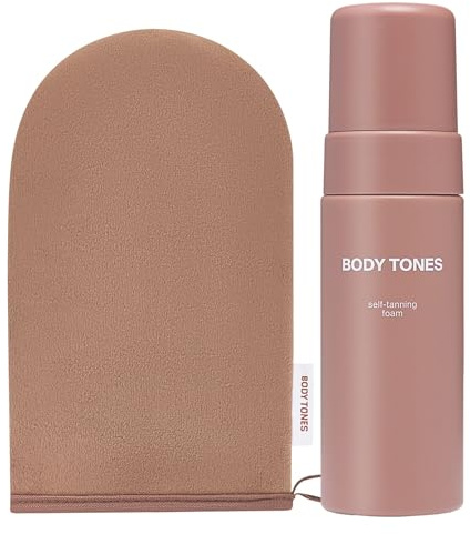 BODY TONES Selbstbräuner Mousse Set mit Self Tan Handschuh - Tanning Mousse für Körper & Gesicht, Express Effekt, Selbstbräuner ohne Flecken