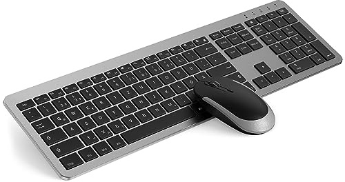 Tastatur Maus Set Kabellos, seenda SK38-3 Ultra-Dünne Wiederaufladbare Funktastatur, Ergonomische Keyboard Mouse mit Silikon Staubschutz für PC/Laptop/Smart TV, QWERTZ Layout (Schwarz&Grau)