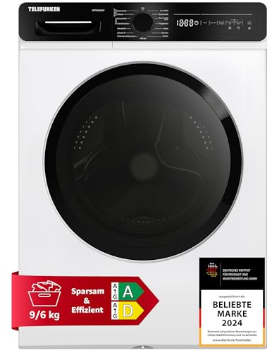 Telefunken Waschtrockner, 9 kg Waschen / 6 kg Trocknen, Waschmaschine mit Trockner integriert, 1400 U/Min, Frontlader Waschtrockner Kombi, Inverter Motor, AquaStop, Energiesparend, Weiß, WT96ADW