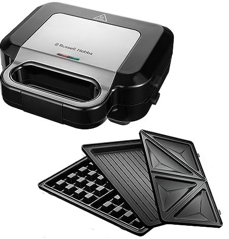 Russell Hobbs Multifunktionsgerät 3-in-1, Mit Wechselplatten, Schwarz | 3x Langlebigere Antihaftbeschichtung Für Einfache Reinigung, Vertikale Aufbewahrung Mit Kabelaufwicklung