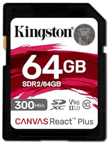 Kingston Canvas React Plus 64GB SDXC UHS-II U3 V90 Speicherkarte Schwarz