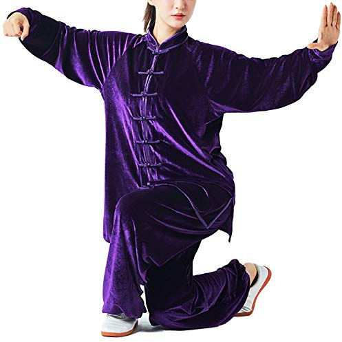 ERNP Kampfsport-Kung-Fu-Uniform für Herren, langärmliger Tang-Anzug aus goldenem Samt, Tai-Chi-Kleidung, Unisex, zweiteilig, geeignet für Wu SHU Wing Chun Taekwondo (Farbe: Lila, Größe: XXXL)